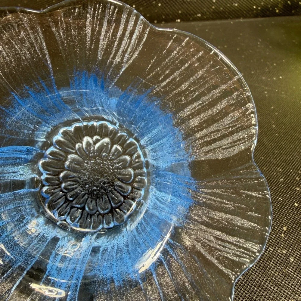 Lasisepat Mantsala Finland Blue Flower Art Glass Votive Candle Holder Vintage